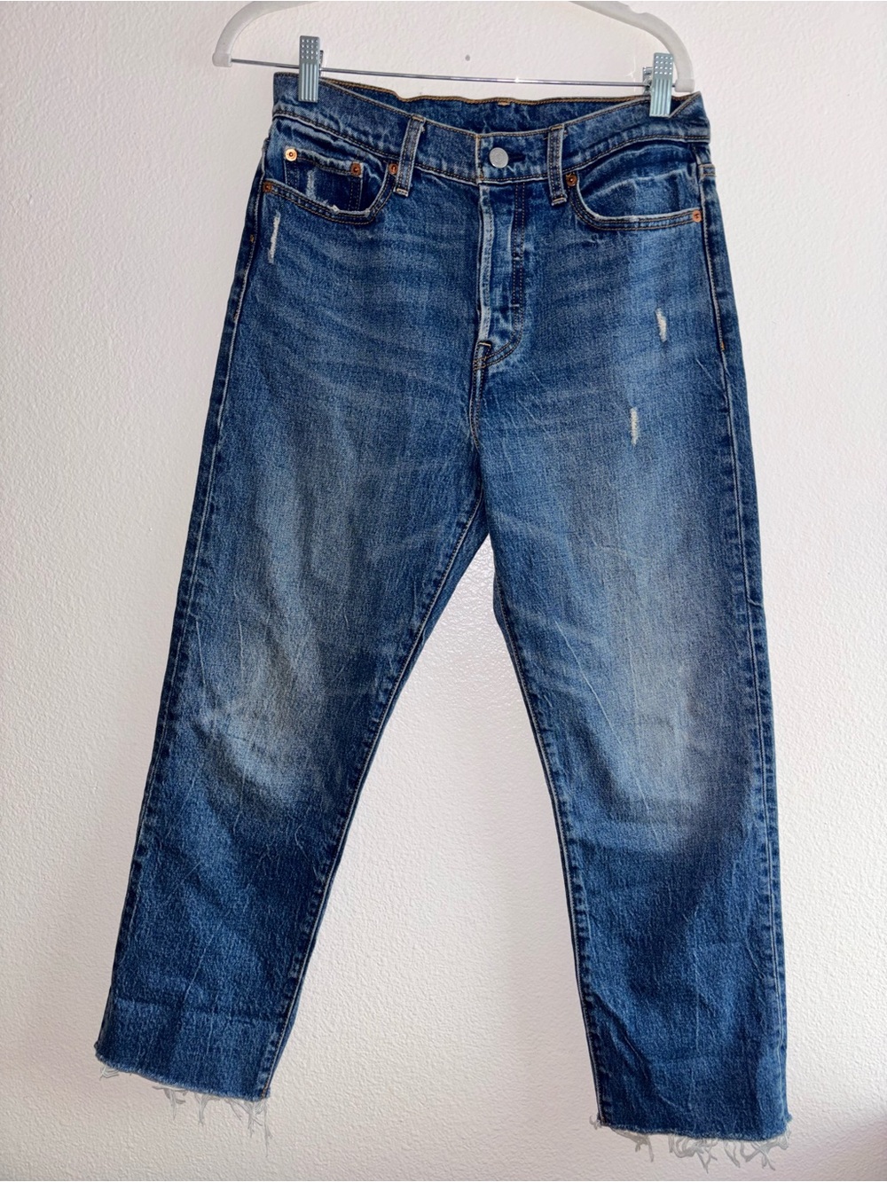Levi's 501 Original Straight Leg Cropped Raw Hem Jeans Blue Size 29 - Picture 2 of 8